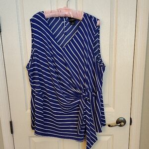 Blue and White Wrap Tunic with Tie Front